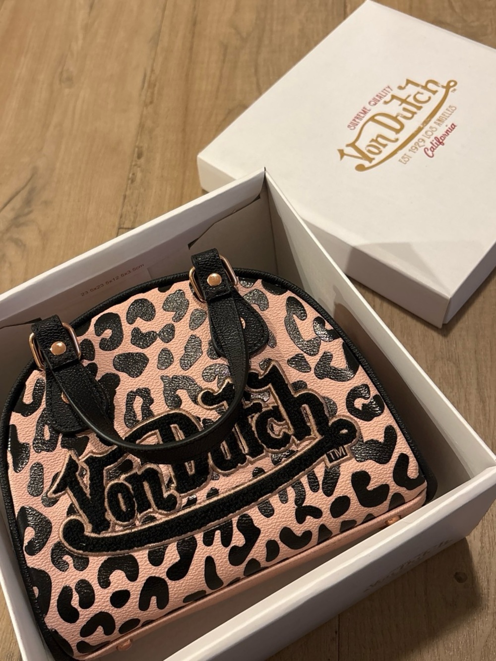 Von Dutch Pink & Black Leopard Dome Satchel